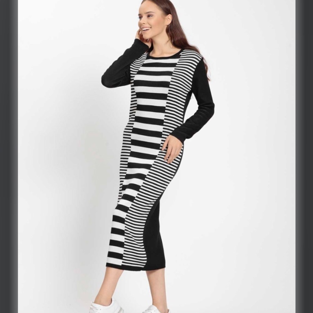 Womens Stripped Patterned Knitwear Dress